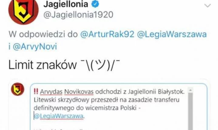 Wiadomo dlaczego Jagiellonia nie życzyła Novikovasowi powodzenia xD